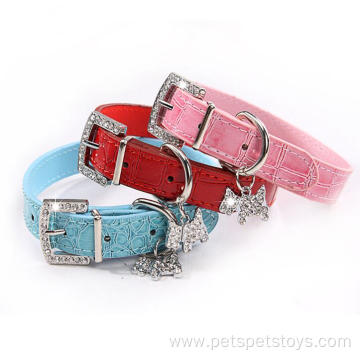 High Quality Bling Designers Rhinestone Pu Dog Collar